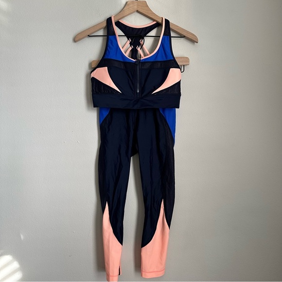 Athleta Trissential Crop Leggings & sports bra set Colorblock Blue/Peach - Picture 4 of 12